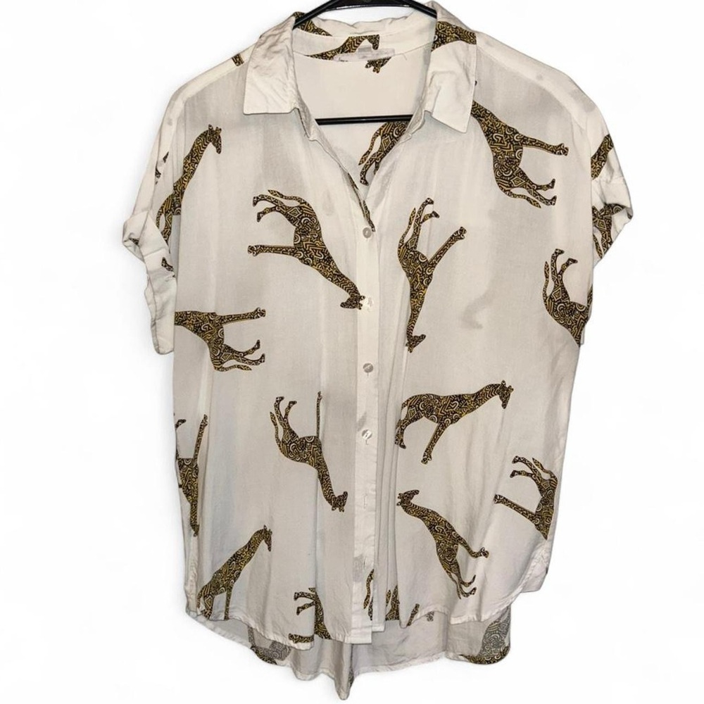Women's Button Down Shirt with Giraffe Print